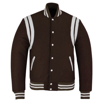 Double Stripe Varsity Jacket Brown- White